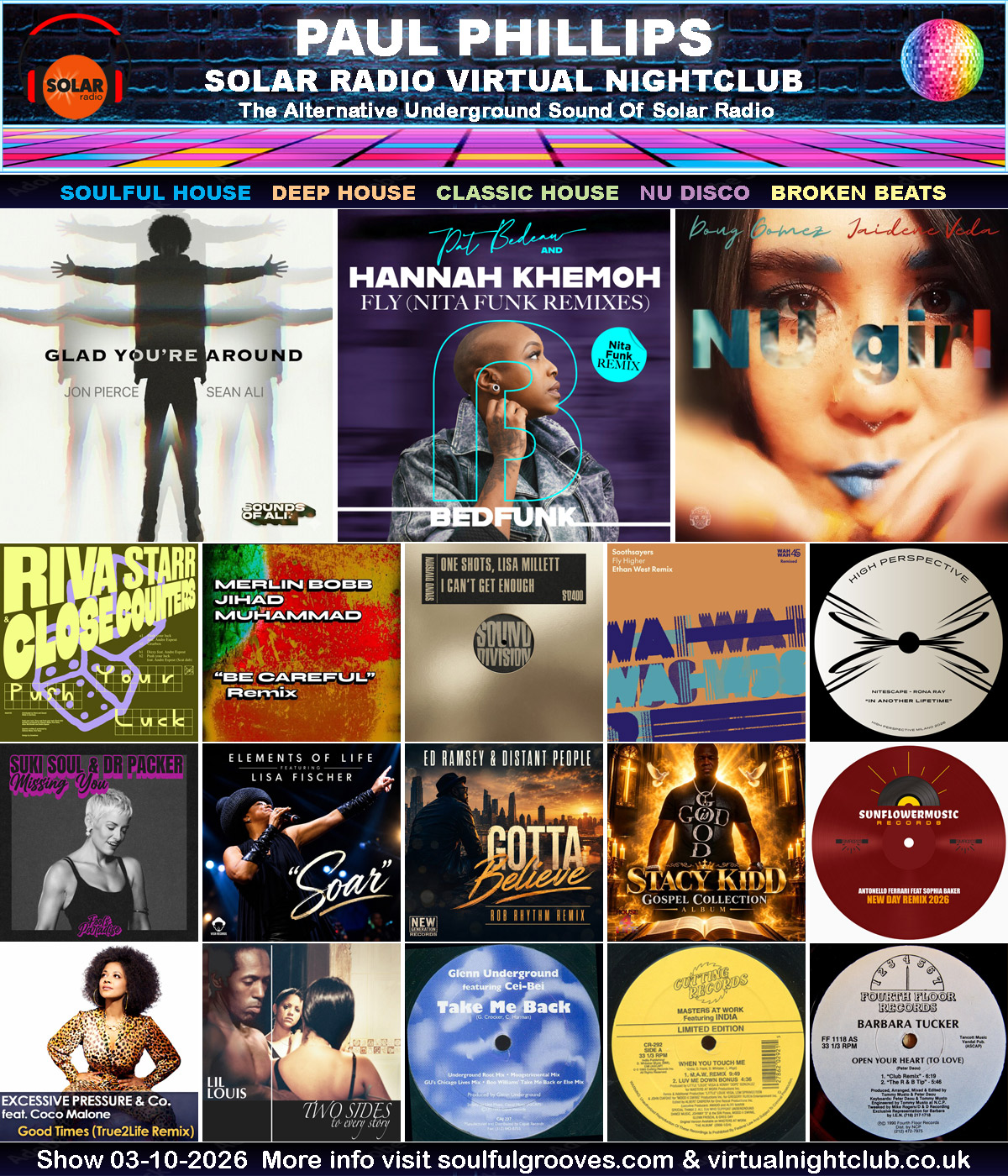 Paul Phillips Solar Radio Virtual Nightclub House Music Show Playlist playing soulful house, deep house, classic house