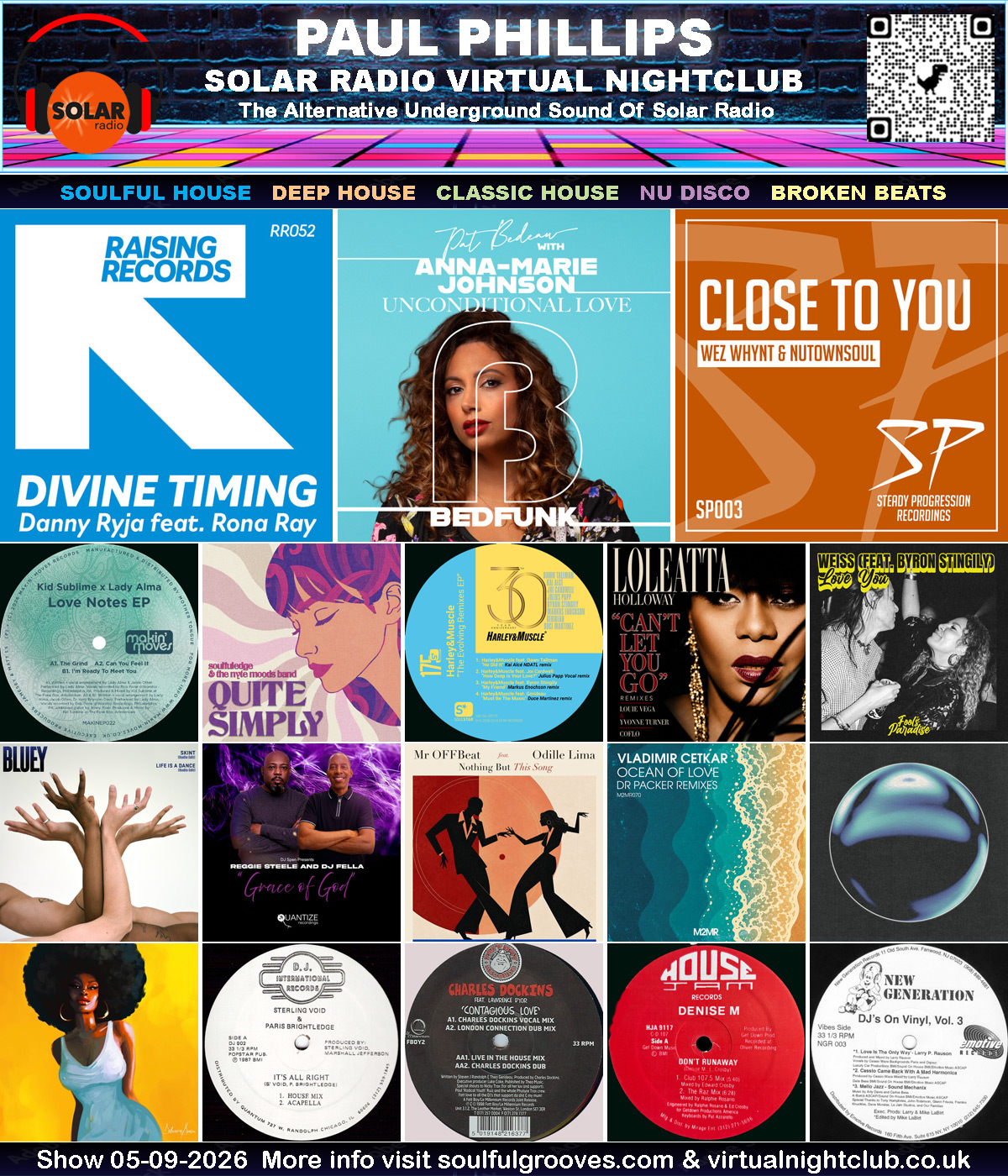 Paul Phillips Solar Radio Virtual Nightclub House Music Show Playlist playing soulful house, deep house, classic house