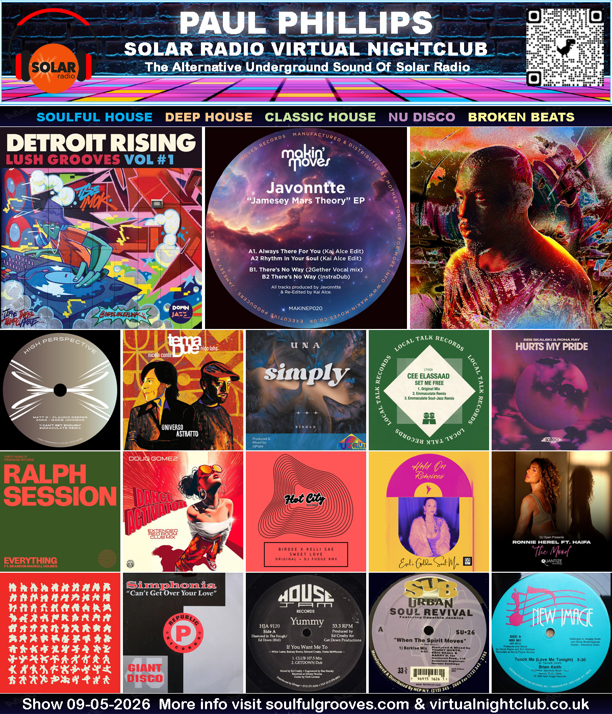 Paul Phillips Solar Radio Virtual Nightclub House Music Show Playlist playing soulful house, deep house, classic house