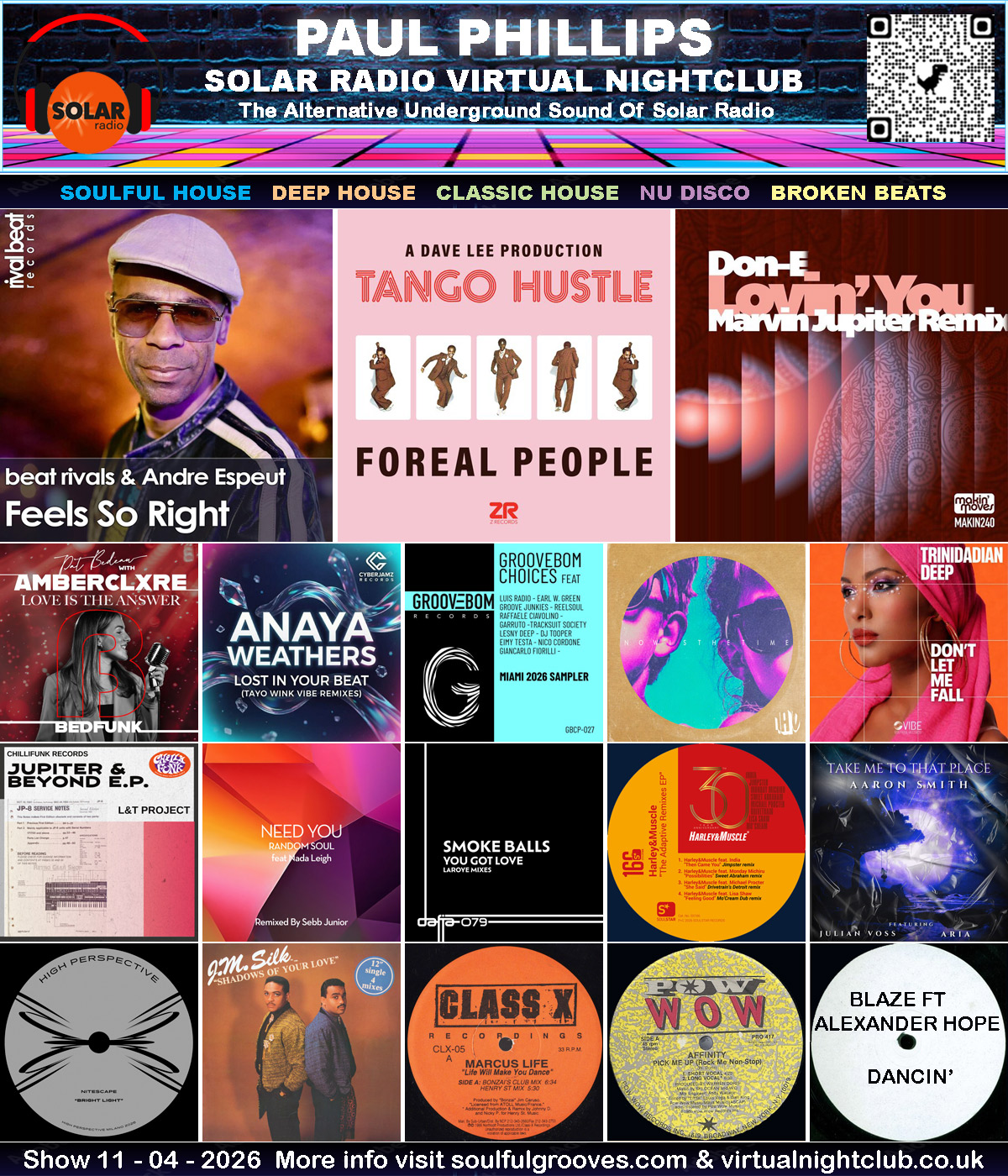 Paul Phillips Solar Radio Virtual Nightclub House Music Show Playlist playing soulful house, deep house, classic house