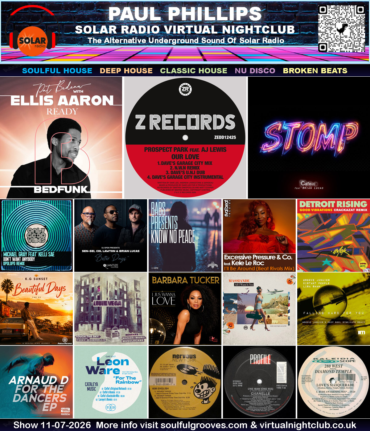 Paul Phillips Solar Radio Virtual Nightclub House Music Show Playlist playing soulful house, deep house, classic house