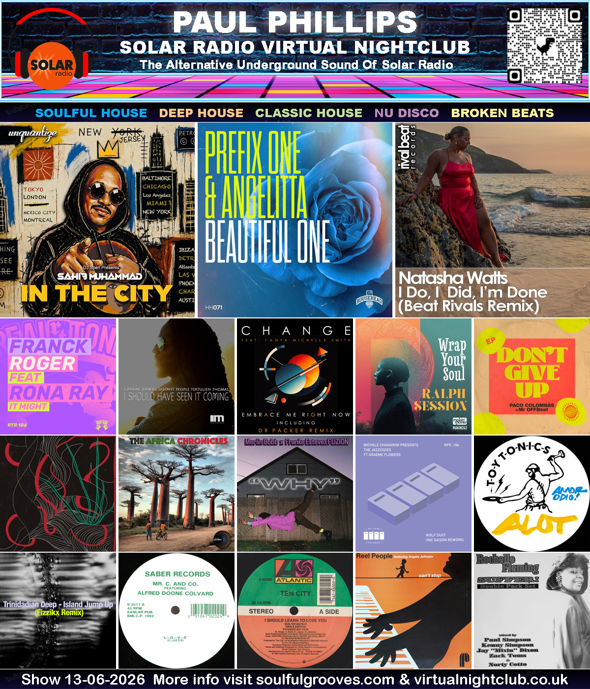 Paul Phillips Solar Radio Virtual Nightclub House Music Show Playlist playing soulful house, deep house, classic house