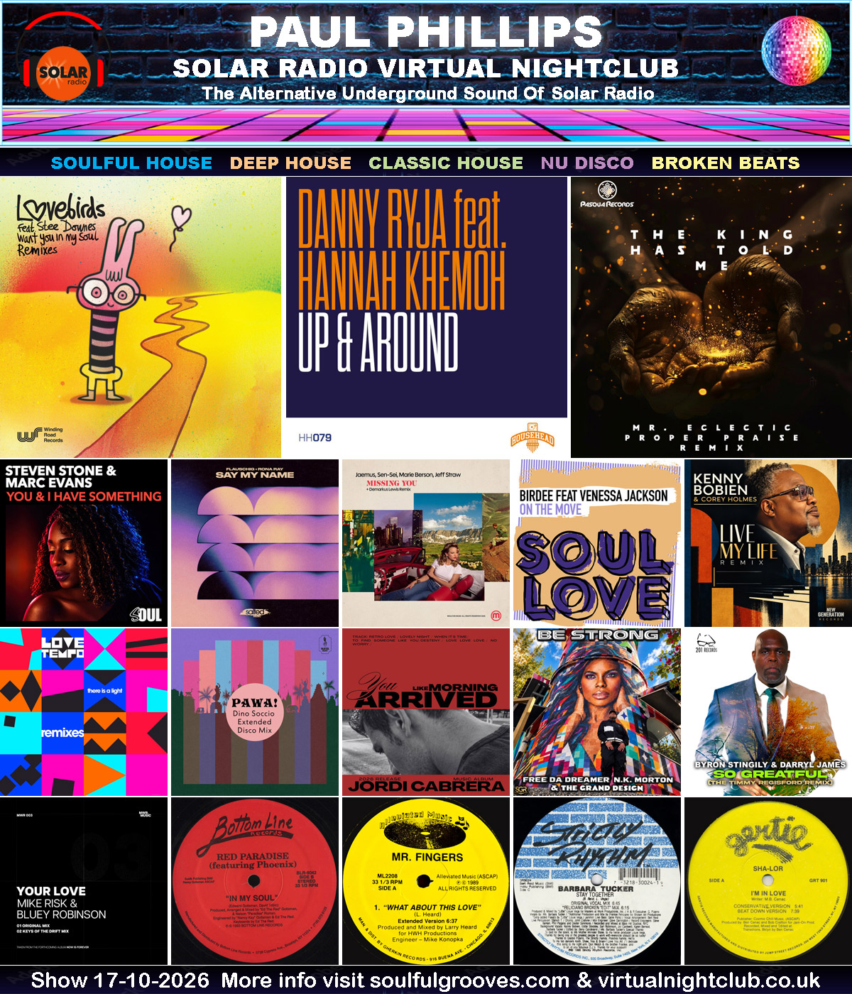 Paul Phillips Solar Radio Virtual Nightclub House Music Show Playlist playing soulful house, deep house, classic house