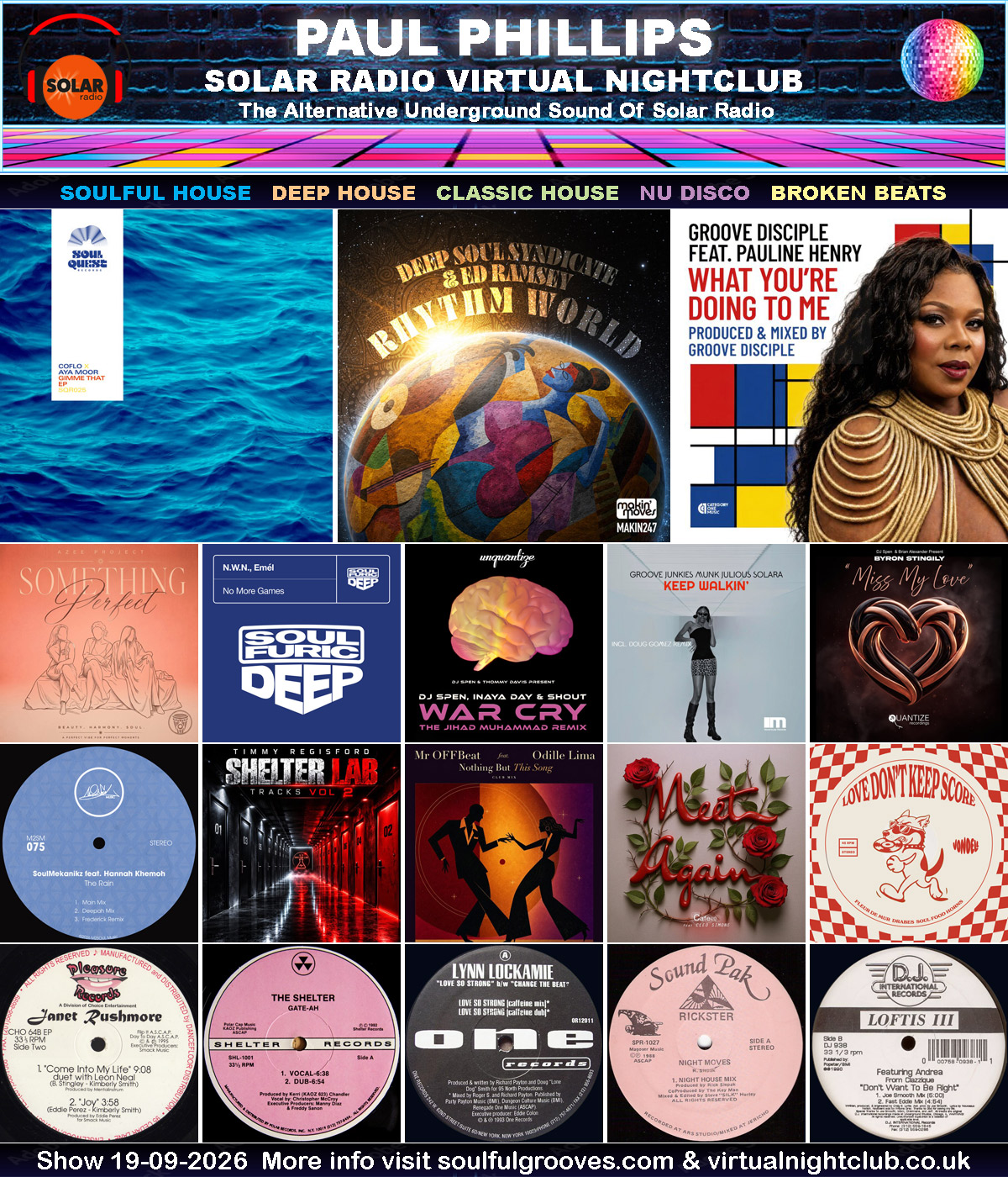 Paul Phillips Solar Radio Virtual Nightclub House Music Show Playlist playing soulful house, deep house, classic house