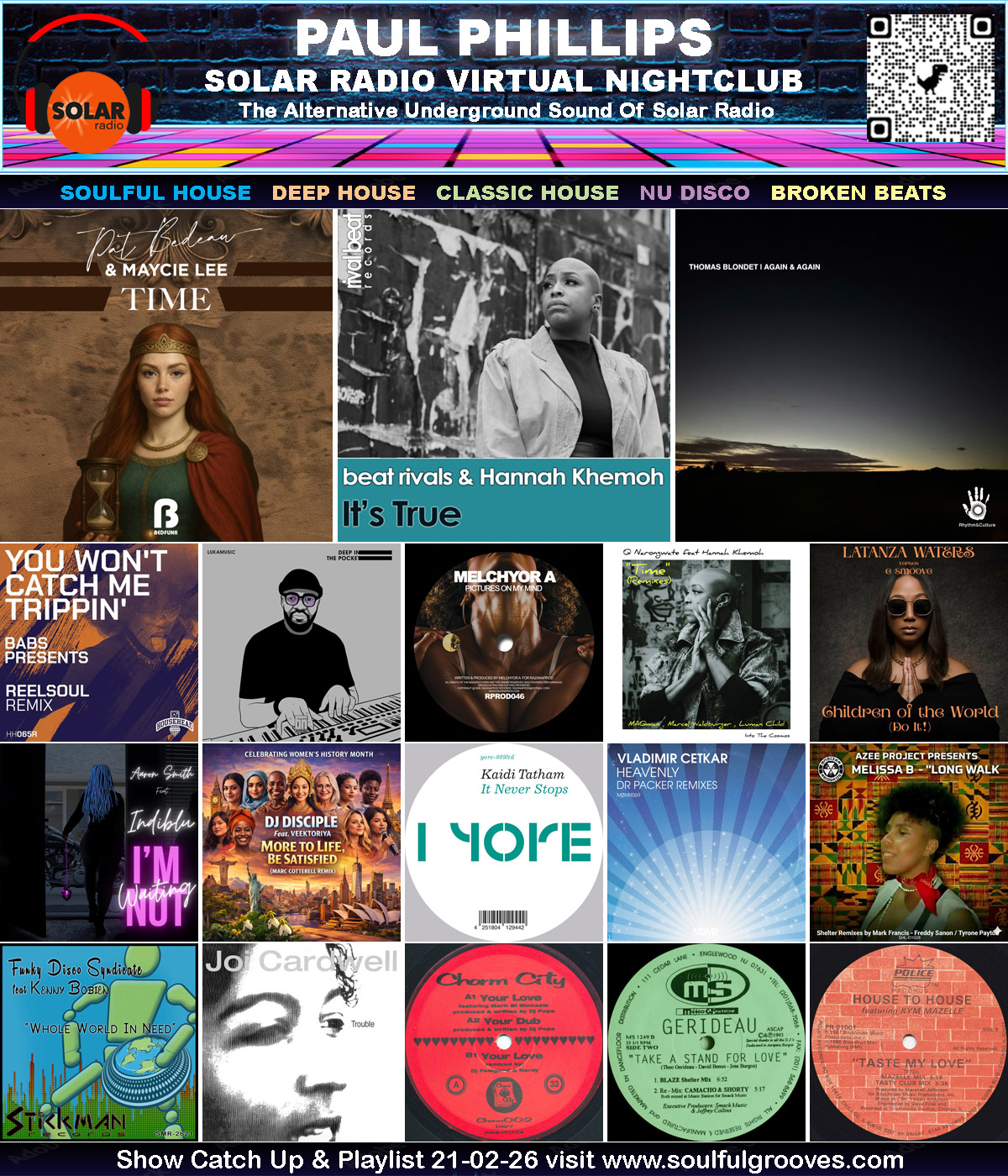 Paul Phillips Solar Radio Virtual Nightclub House Music Show Playlist playing soulful house, deep house, classic house