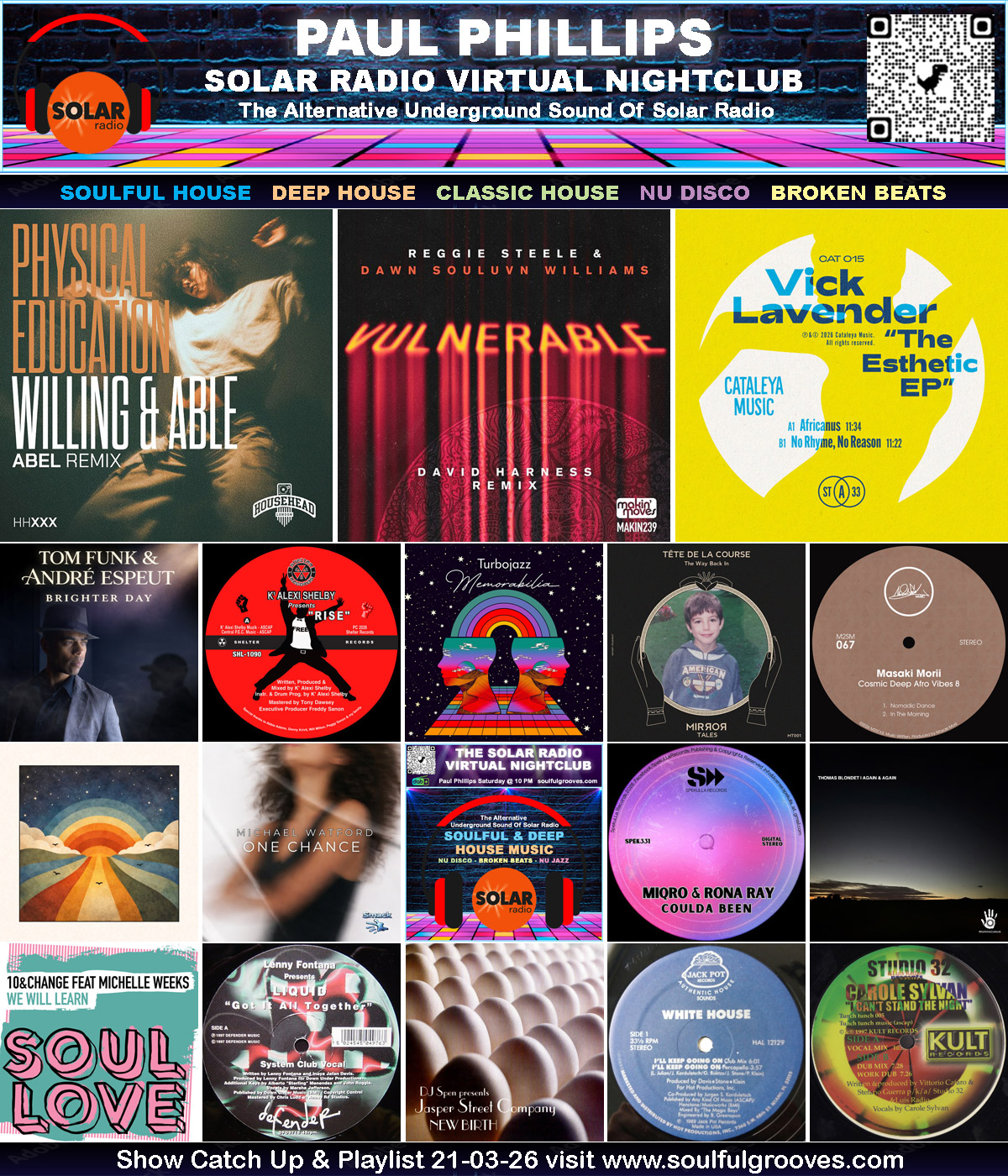 Paul Phillips Solar Radio Virtual Nightclub House Music Show Playlist playing soulful house, deep house, classic house