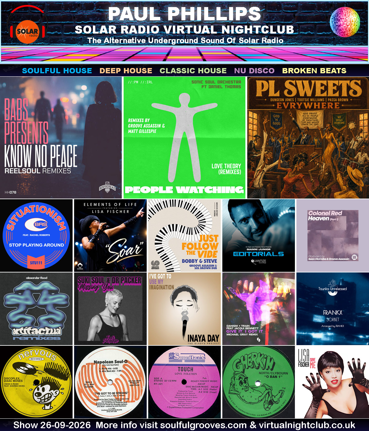 Paul Phillips Solar Radio Virtual Nightclub House Music Show Playlist playing soulful house, deep house, classic house