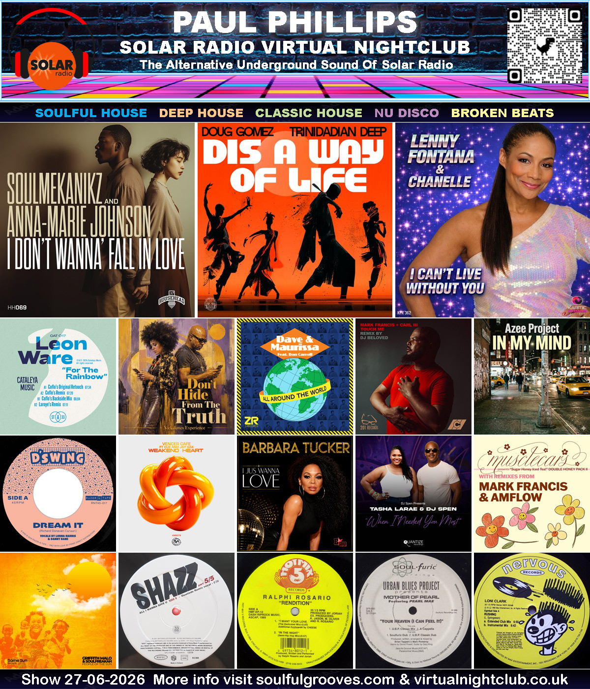 Paul Phillips Solar Radio Virtual Nightclub House Music Show Playlist playing soulful house, deep house, classic house