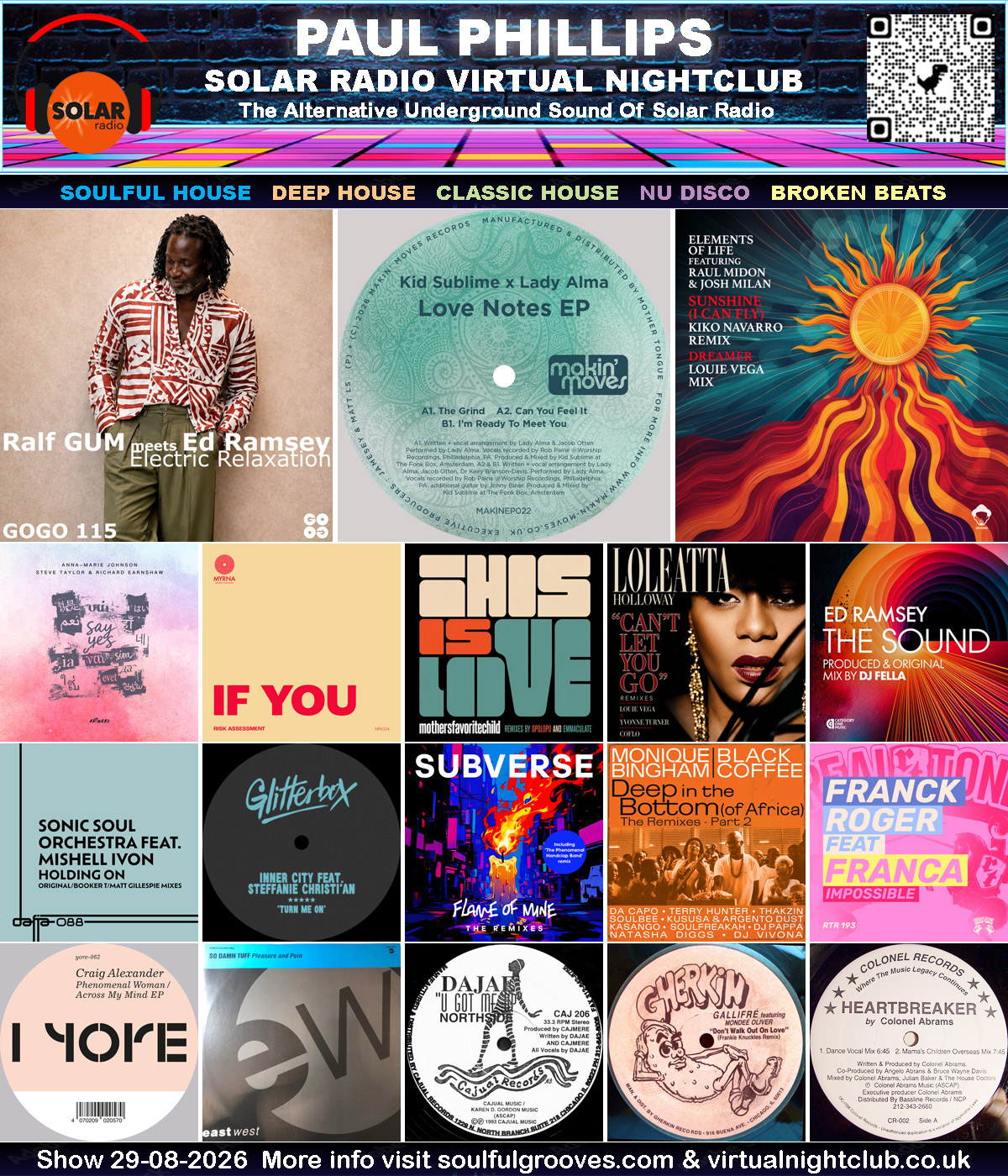 Paul Phillips Solar Radio Virtual Nightclub House Music Show Playlist playing soulful house, deep house, classic house