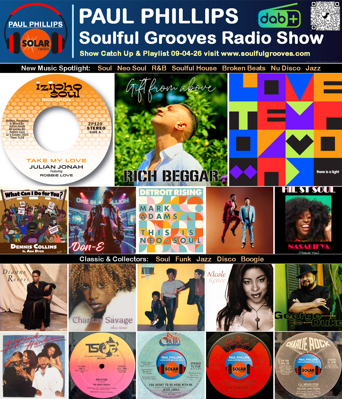 Paul Phillips Soulful Grooves Solar Radio Soul Music Show Playlist playing soul, funk, jazz, disco, boogie, neo soul