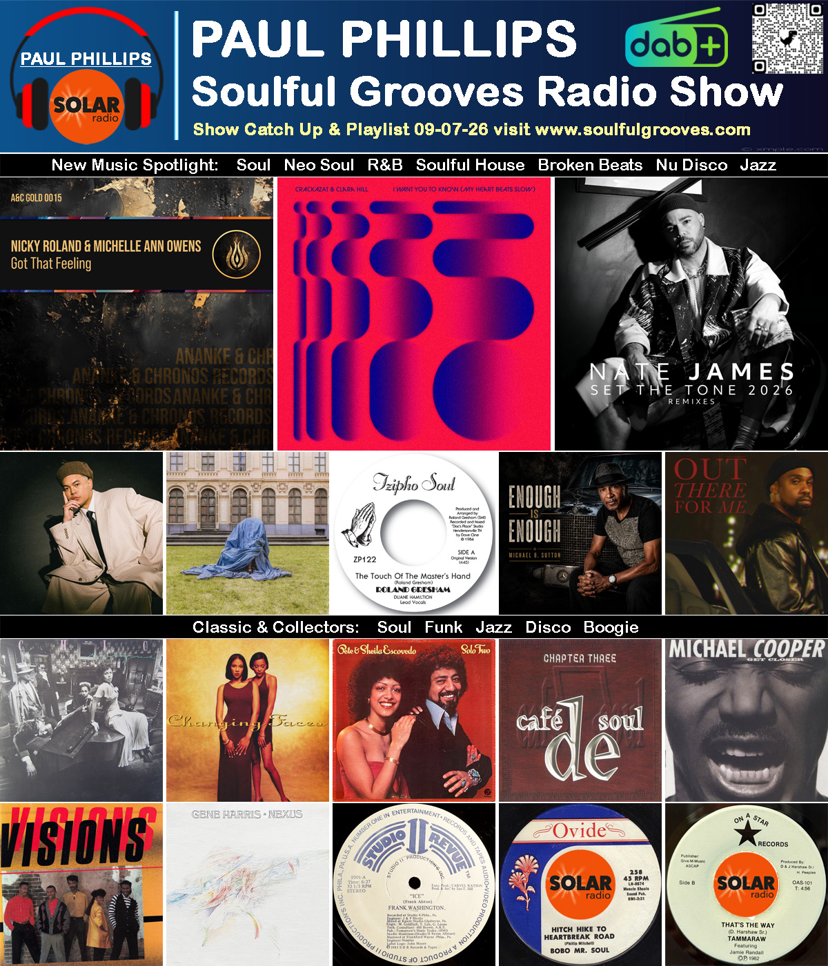 Paul Phillips Soulful Grooves Solar Radio Soul Music Show Playlist playing soul, funk, jazz, disco, boogie, neo soul