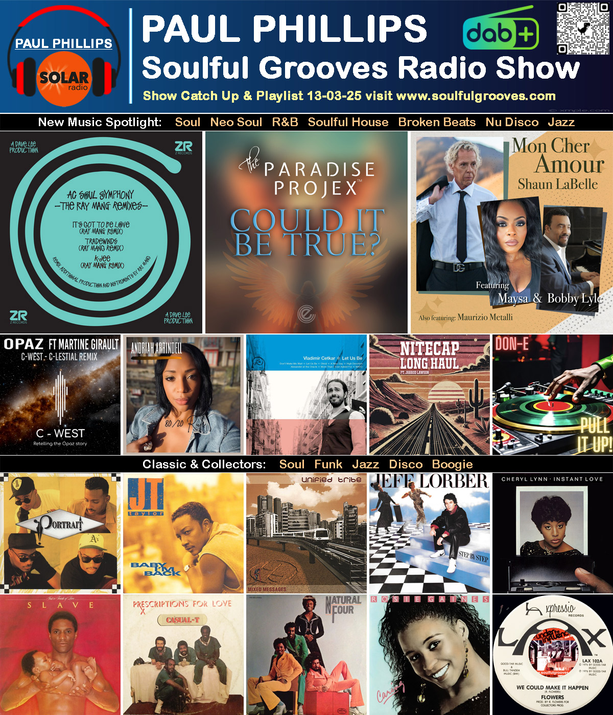 Paul Phillips Soulful Grooves Solar Radio Soul Music Show Playlist playing soul, funk, jazz, disco, boogie, neo soul