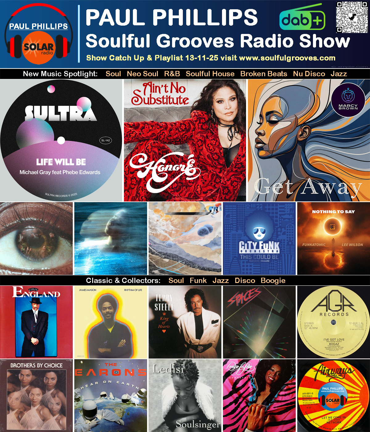 Paul Phillips Soulful Grooves Solar Radio Soul Music Show Playlist playing soul, funk, jazz, disco, boogie, neo soul