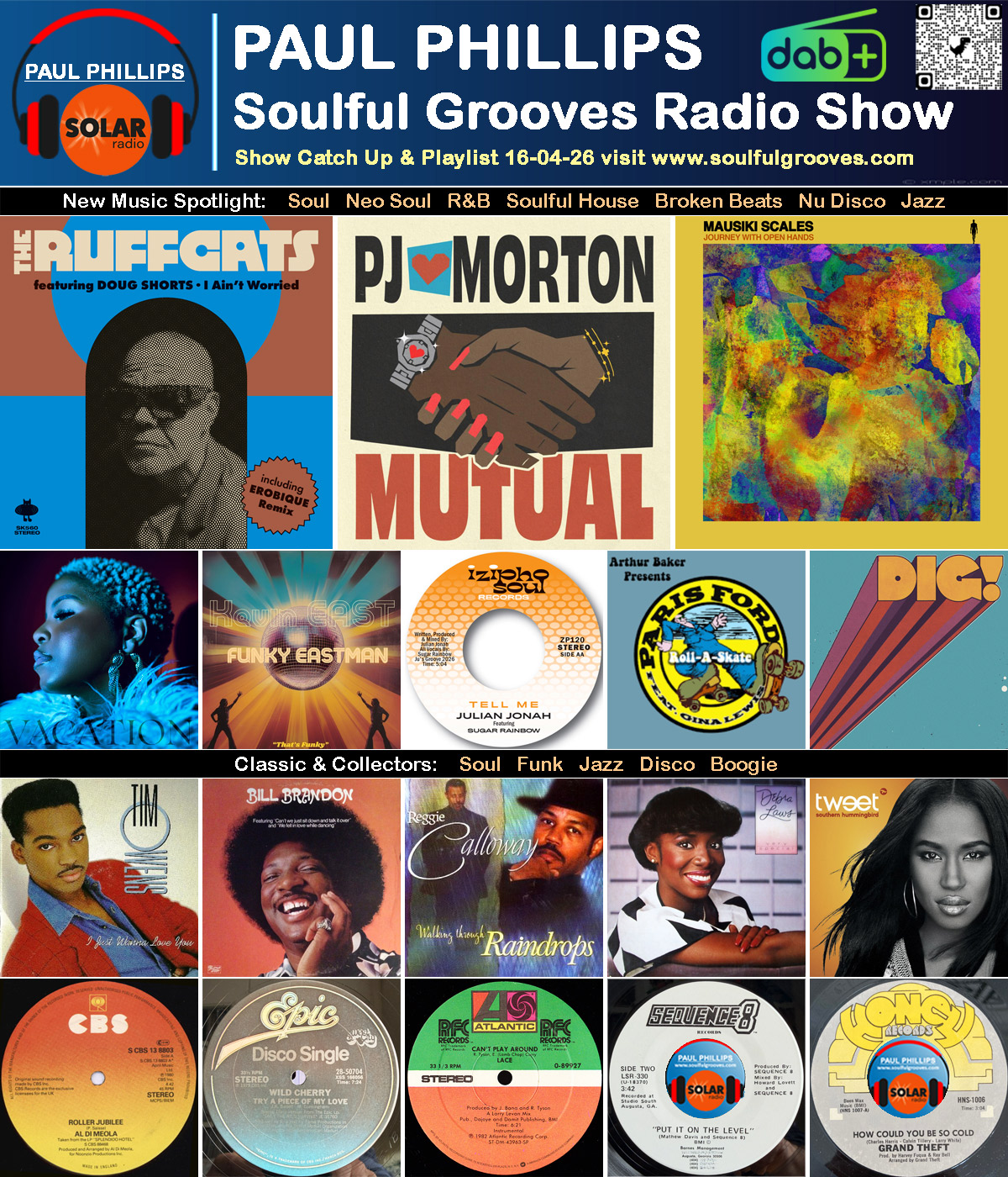 Paul Phillips Soulful Grooves Solar Radio Soul Music Show Playlist playing soul, funk, jazz, disco, boogie, neo soul