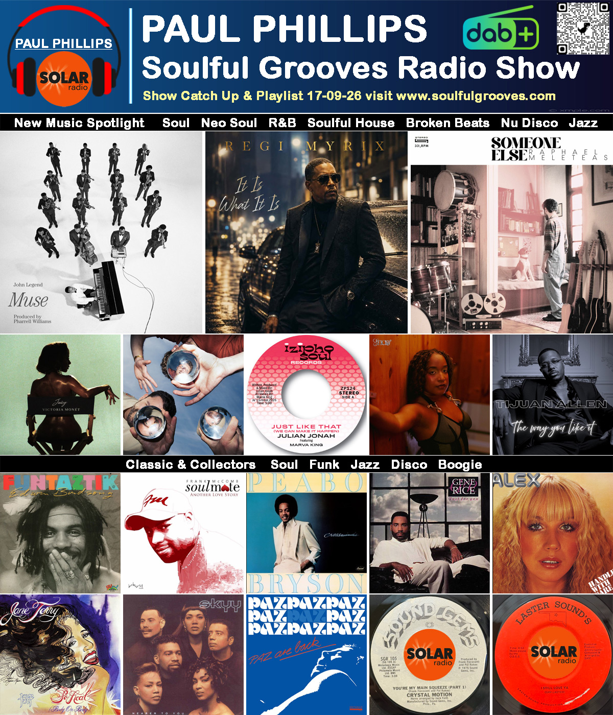 Paul Phillips Soulful Grooves Solar Radio Soul Music Show Playlist playing soul, funk, jazz, disco, boogie, neo soul