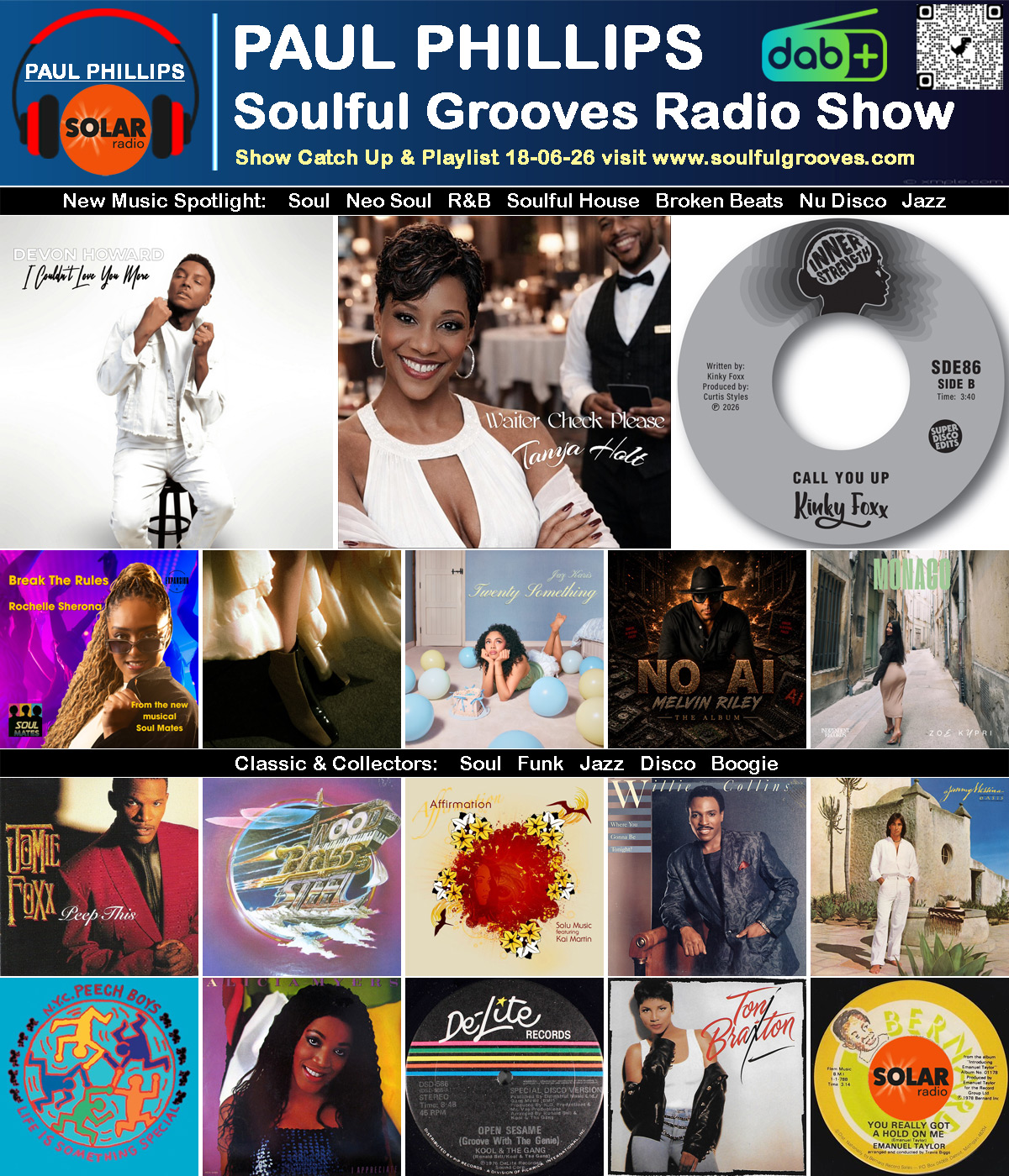 Paul Phillips Soulful Grooves Solar Radio Soul Music Show Playlist playing soul, funk, jazz, disco, boogie, neo soul