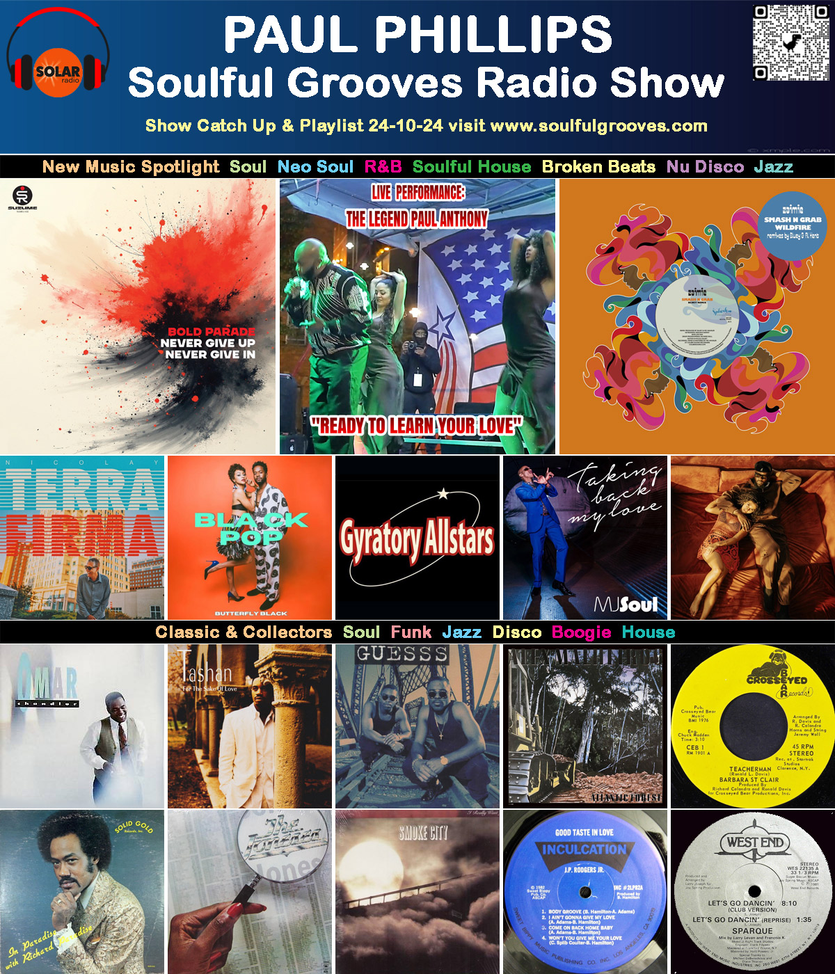 Paul Phillips Soulful Grooves Solar Radio Soul Music Show Playlist playing soul, funk, jazz, disco, boogie, neo soul