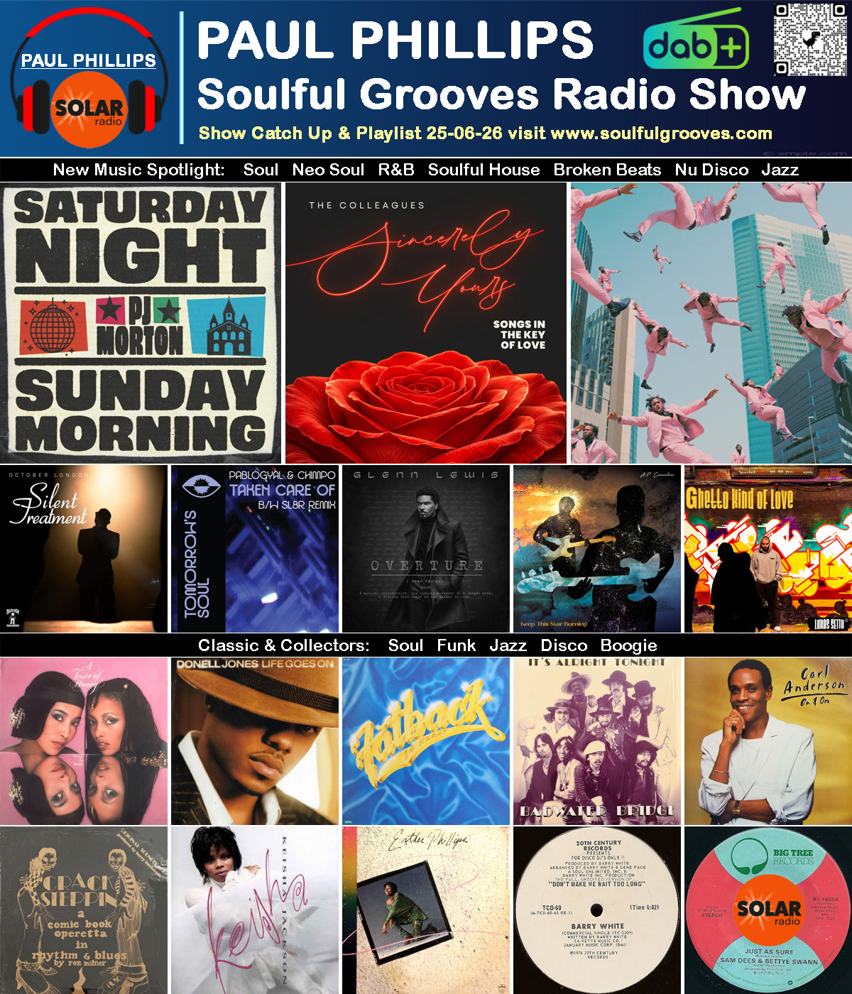 Paul Phillips Soulful Grooves Solar Radio Soul Music Show Playlist playing soul, funk, jazz, disco, boogie, neo soul