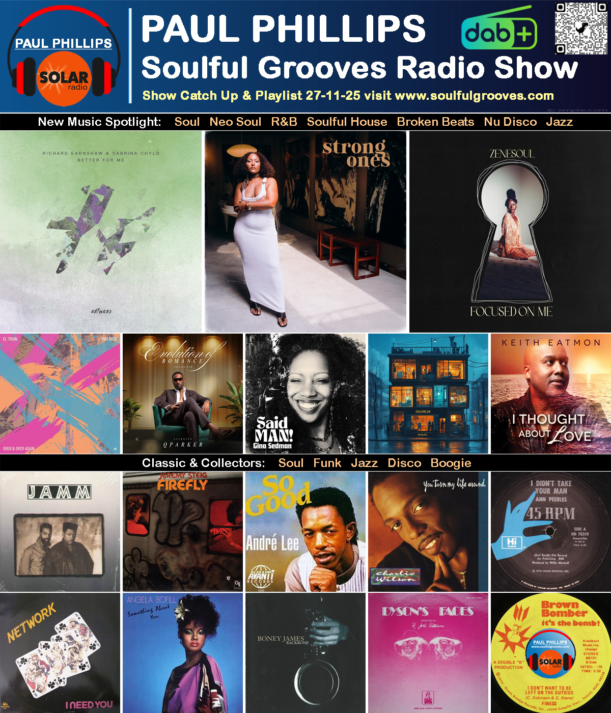 Paul Phillips Soulful Grooves Solar Radio Soul Music Show Playlist playing soul, funk, jazz, disco, boogie, neo soul