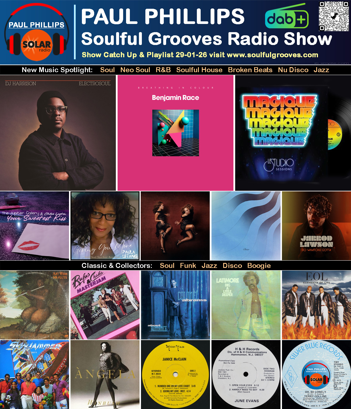 Paul Phillips Soulful Grooves Solar Radio Soul Music Show Playlist playing soul, funk, jazz, disco, boogie, neo soul