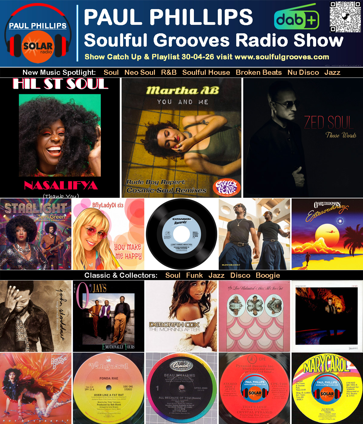 Paul Phillips Soulful Grooves Solar Radio Soul Music Show Playlist playing soul, funk, jazz, disco, boogie, neo soul