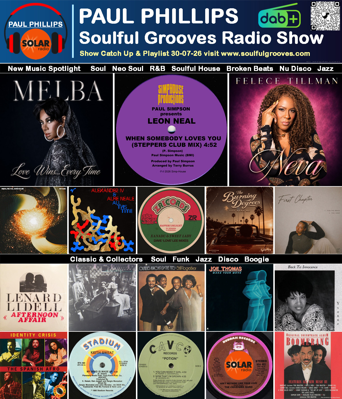 Paul Phillips Soulful Grooves Solar Radio Soul Music Show Playlist playing soul, funk, jazz, disco, boogie, neo soul